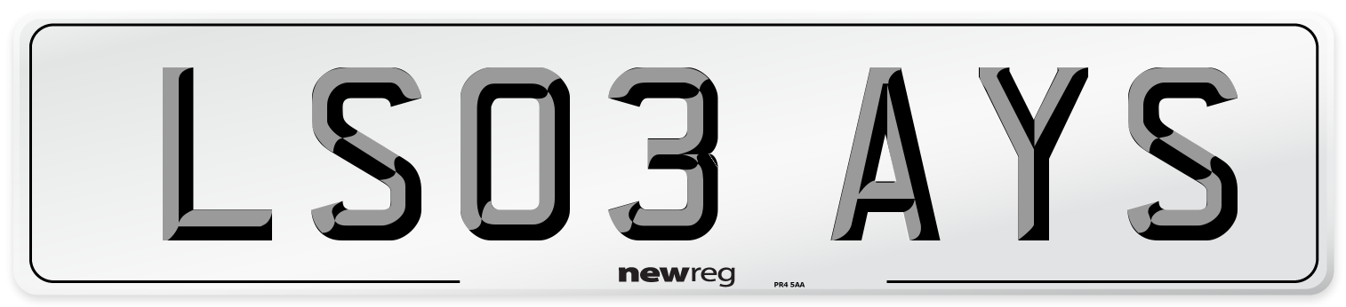 LS03 AYS Number Plate from New Reg